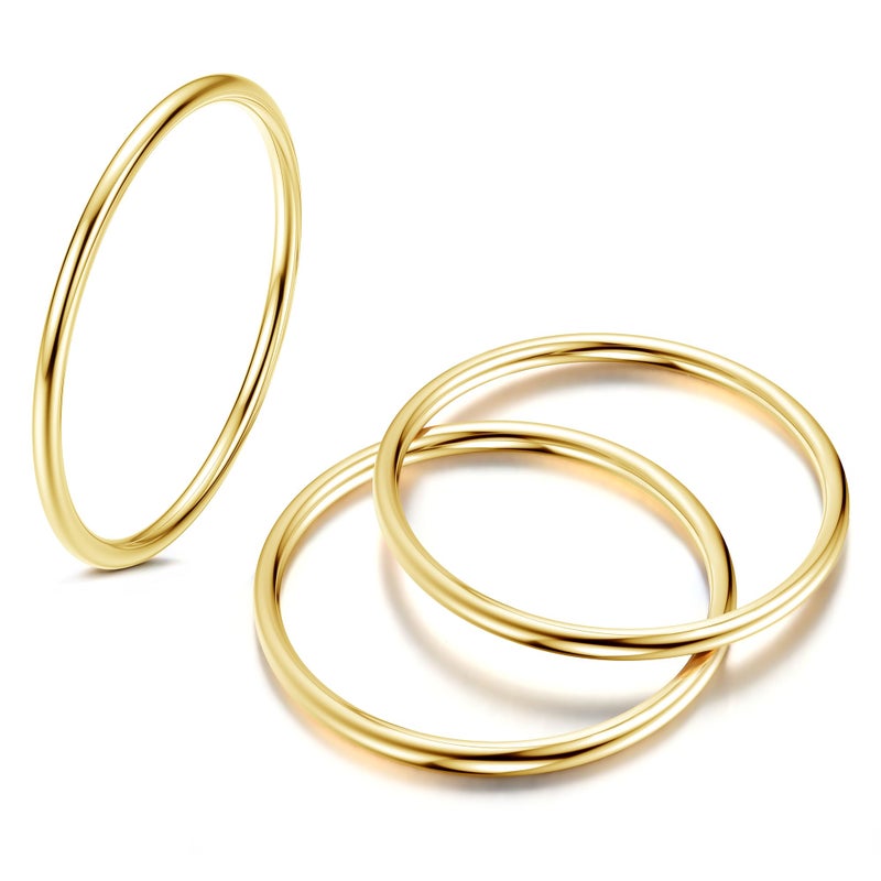 LOYALLOOK 3Pcs 1mm Thin 14K Gold Filled Stackable Rings For Women Non Tarnish Stainless Steel Plain Stacking Knuckle Thumb Pinky Statement Band Midi Rings Comfort Fit Size 3 to 10 Gold Tone - Image 5